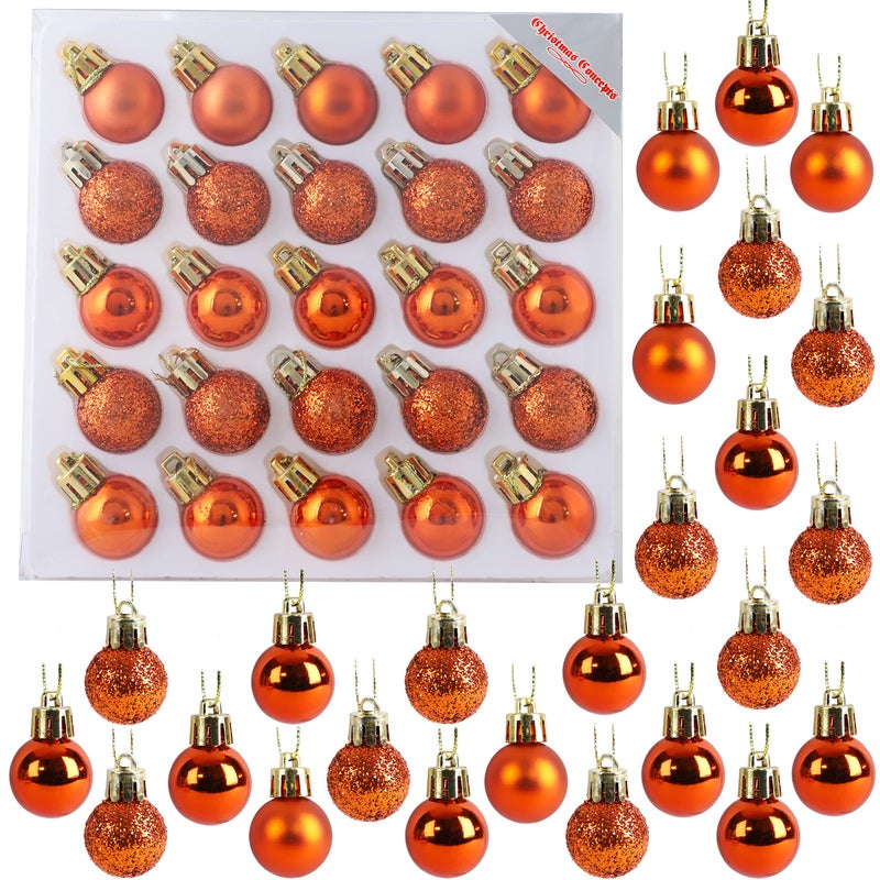 Christmas ConceptsÂ® Pack of 25-25mm Mini Christmas Tree Baubles - Shiny, Matte & Glitter Decorated Ornaments (Copper) - Image 1